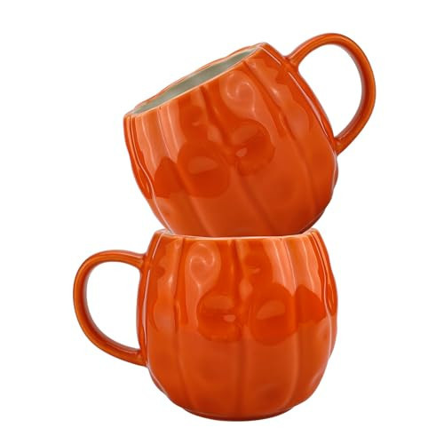 binsakao 2pcs Pumpkin Mugs - 17 oz Large Fall Coffee Mugs - Ceramic Pumpkin Mugs for Cappuccino Coffee Latte Drinkings - Women Men Thanksgiving Christmas Gift | Amazon (US)