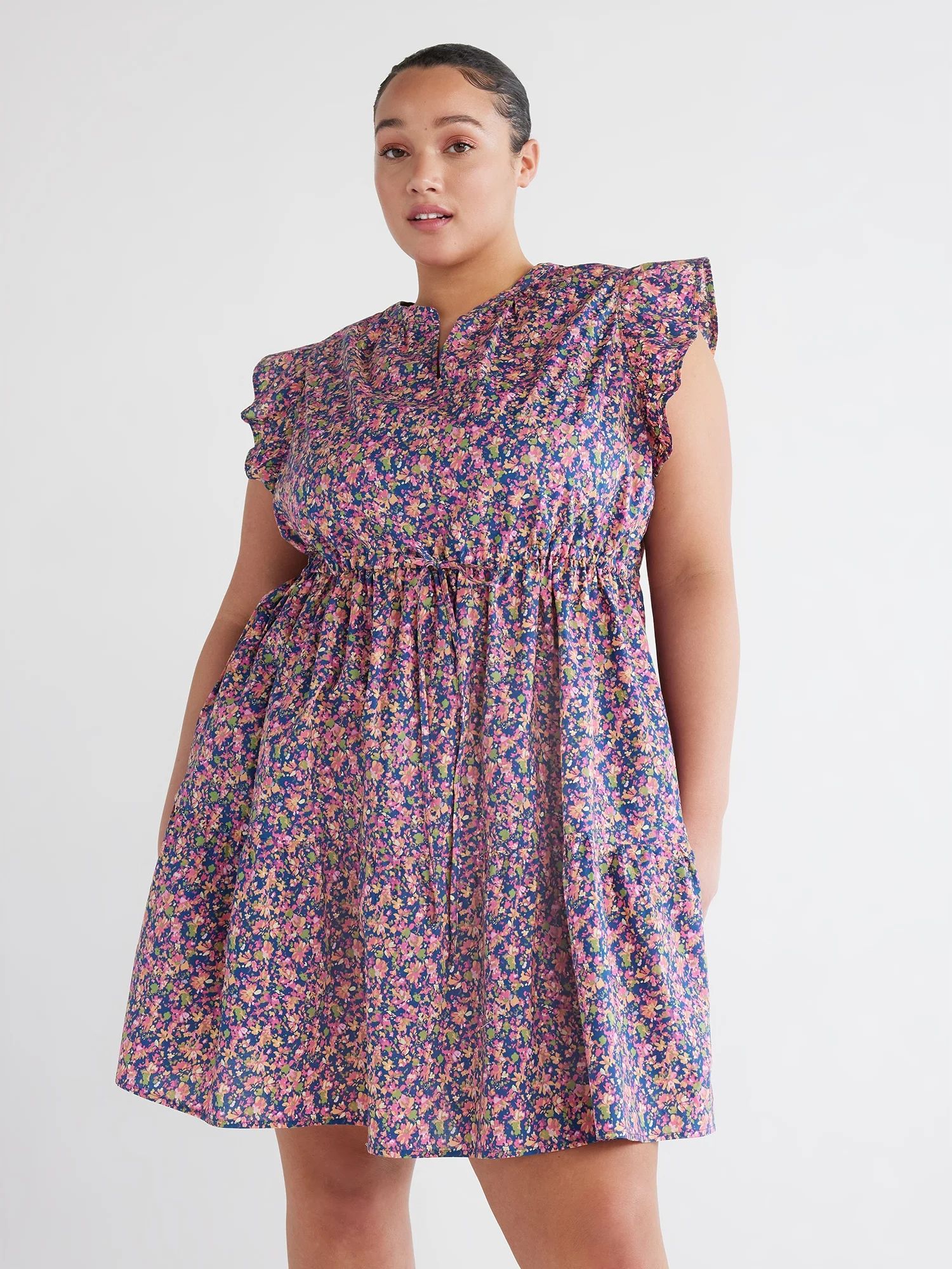 Time and Tru Women's Mini Dress with Flutter Sleeves, Sizes XS-4X - Walmart.com | Walmart (US)