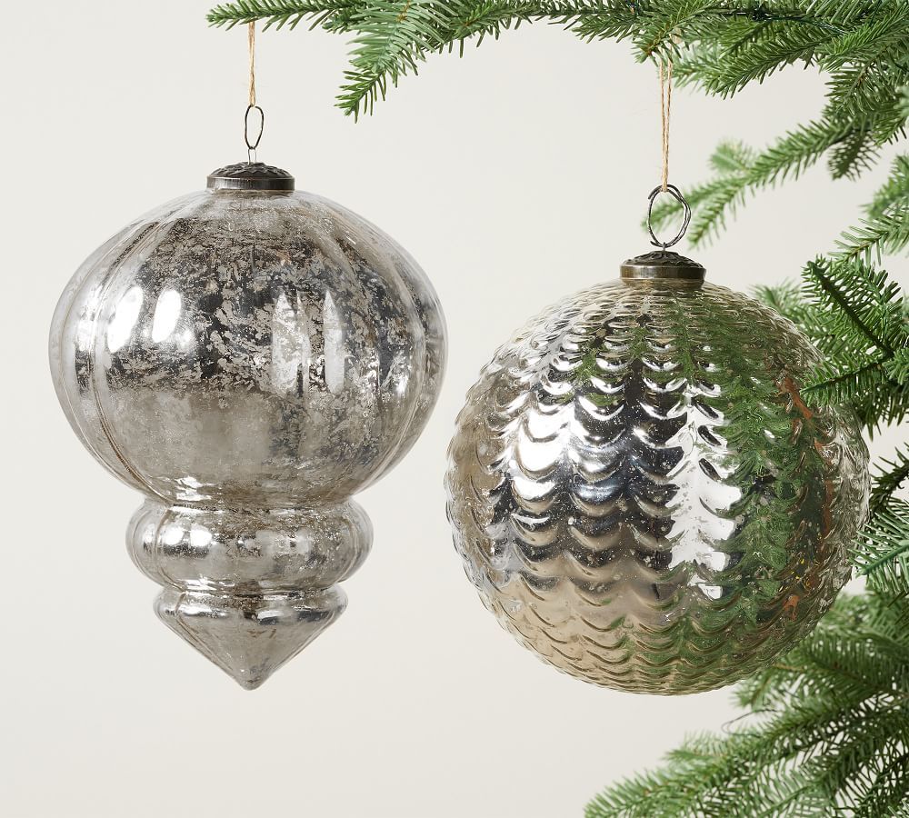 Oversized Mercury Glass Ornament Sets - Silver | Pottery Barn (US)