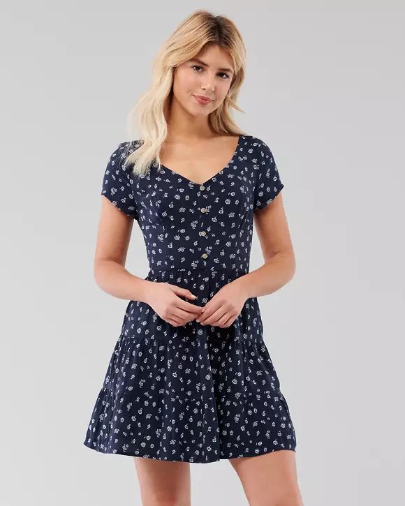 Tiered Button-Front Dress | Hollister (US)