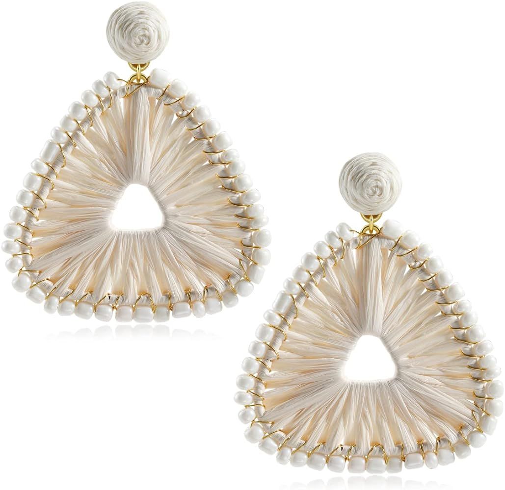 Beaded Raffia Earrings Statement Boho Earrings Cute Seed Bead Earrings Geometric Triangle Drop Da... | Amazon (US)