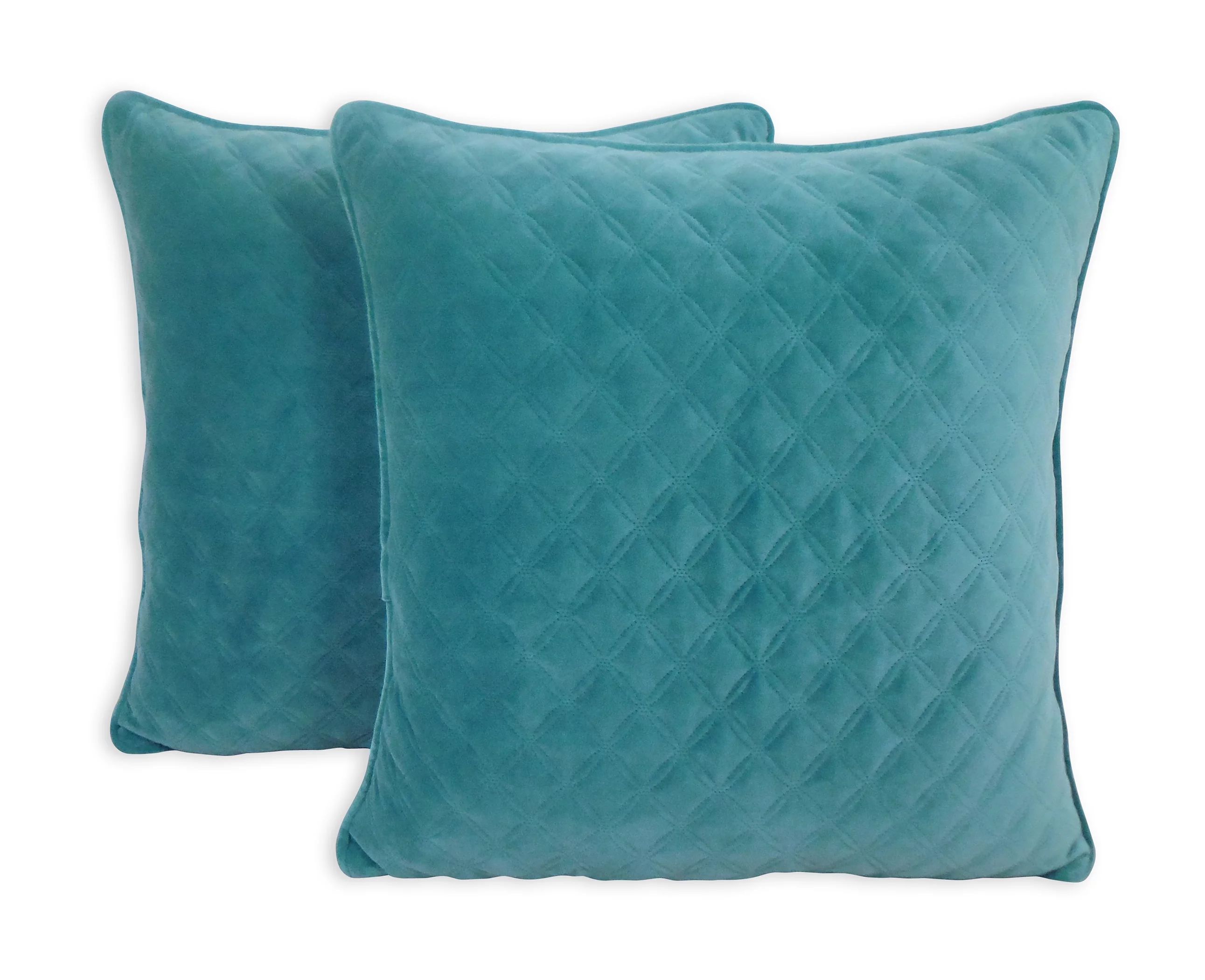 Better Homes & Gardens Quilted Velvet Decorative Throw Pillow, 19" x 19", 2 Pack, Teal | Walmart (US)