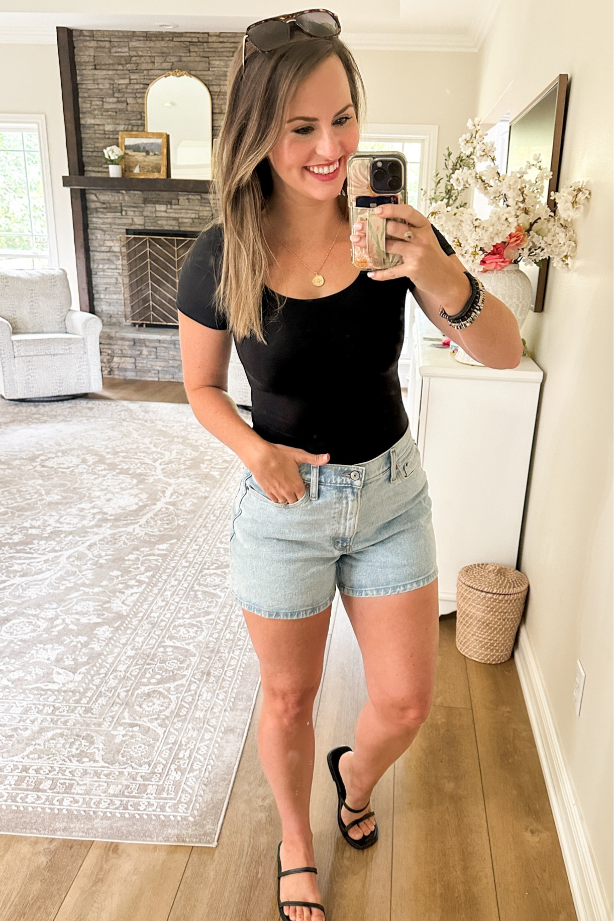 Love this Amazon double lined top that looks & feels like skims! Great quality. I’m wearing a size medium. I would say in runs a little small, so if you are inbetween sizes I’d go up! 

The denim shorts are my fave classic high waisted mom jeans from Abercrombie! I wear a 28 in curve love which minimizes waist gap & gives the thighs a little more room!!! 👏🏼

#LTKFindsUnder50 #LTKBacktoSchool #LTKStyleTip
