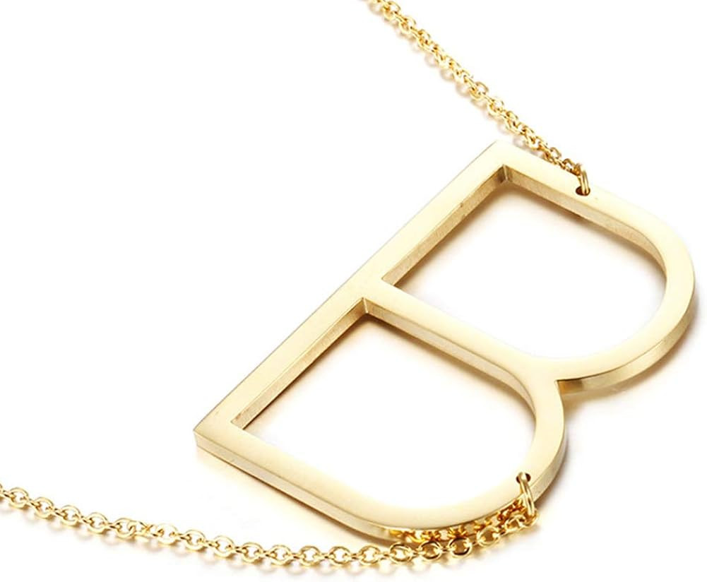 MOMOL Sideways Initial Necklace 18K Gold Plated Stainless Steel Large Big Letters Pendant Necklac... | Amazon (US)