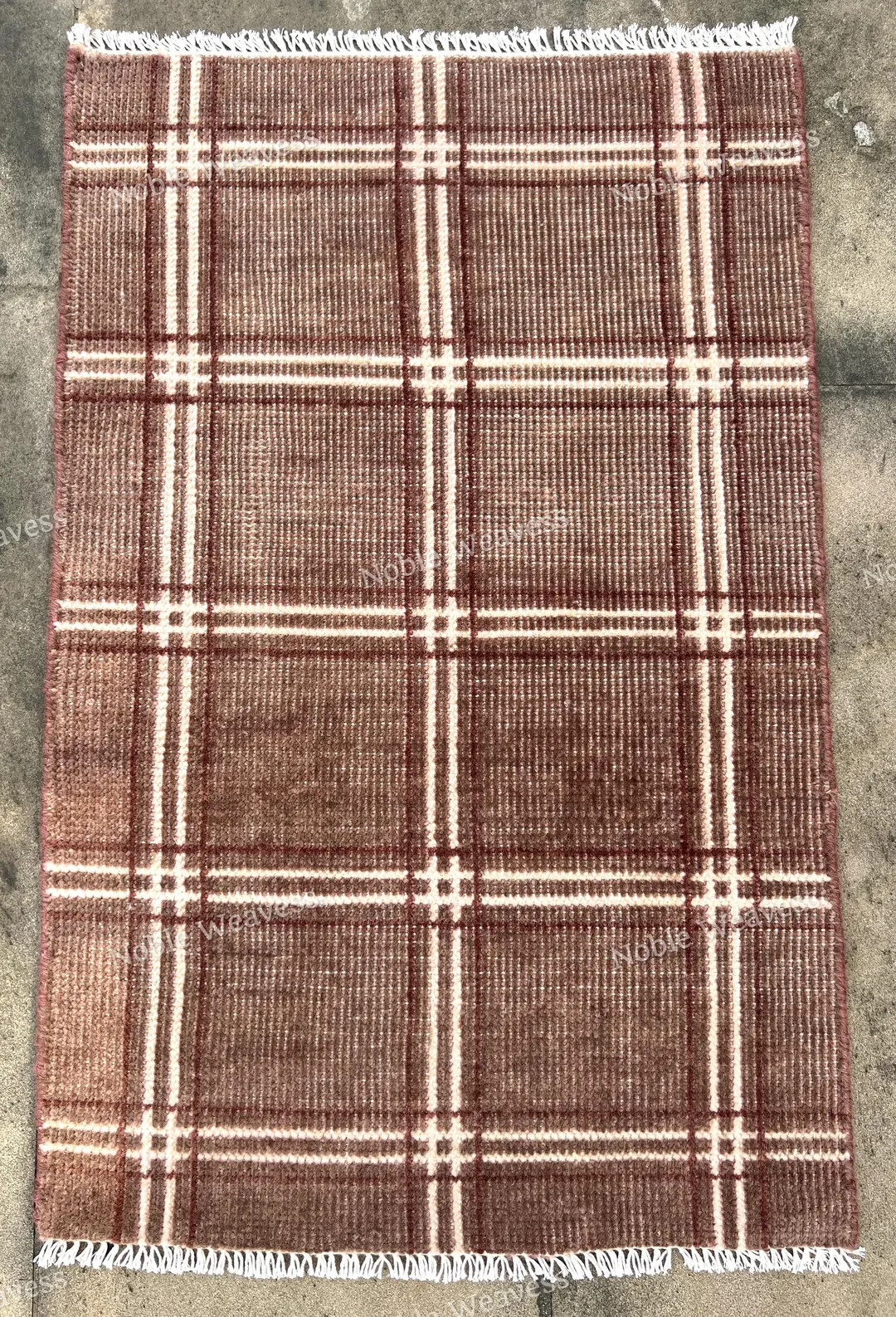 8x10 Hand Knotted Wool Rug — Brown Plaid Checkered Carpet for Living Room, Bedroom - Etsy | Etsy (US)