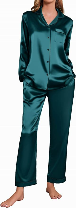 Ekouaer Silk Pajamas Women's Long Sleeve Sleepwear Satin Soft Button Down Loungewear Pjs Set S-XX... | Amazon (US)