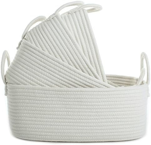 La Jolíe Muse Storage Baskets Set of 4 - Woven Basket Cotton Rope Bin, Small White Basket Organi... | Amazon (UK)