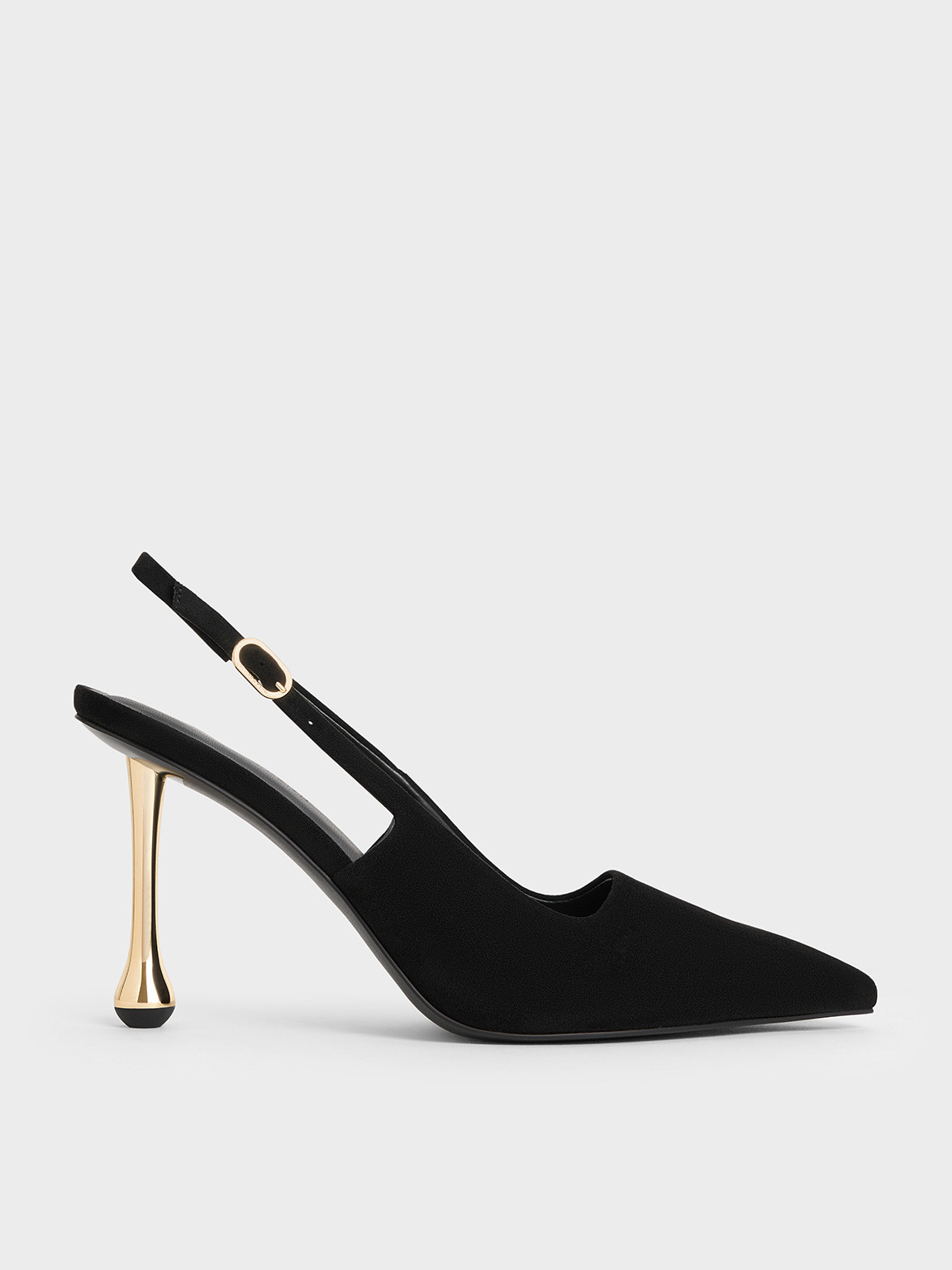 Faux Suede Sculptural-Heel Pointed-Toe Pumps
    
         - Black Textured | Charles & Keith EU