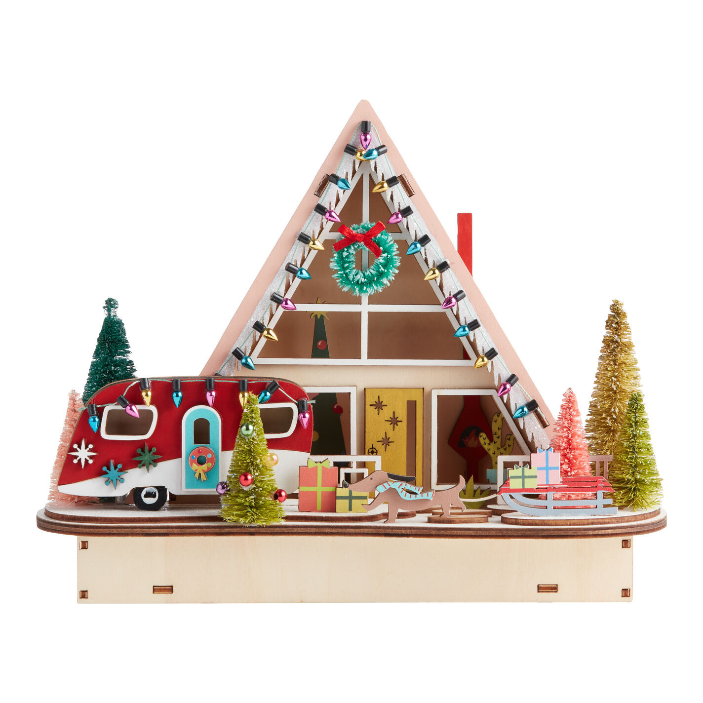 Laser Cut Wood Mid Century A Frame House LED Light Up Decor - World Market | World Market