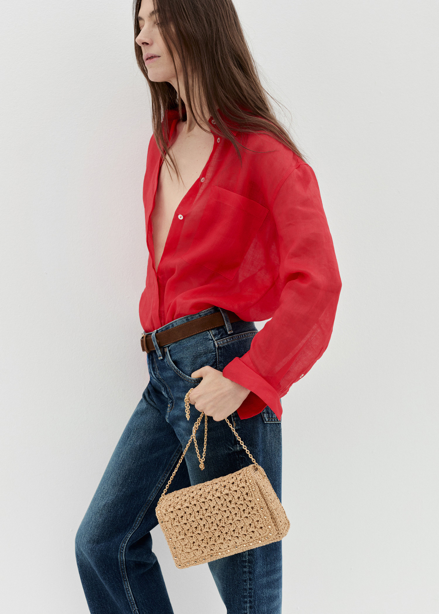 Natural fibre shoulder bag with studs | MANGO (UK)