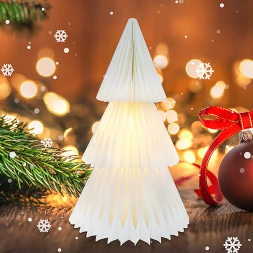 ZEYGC Christmas Decorations Light Up Paper Christmas Tree, Foldable Warm White Led Lighted Battery Operated 19.68" Xmas Decor for Indoor Home Decor | Amazon (US)