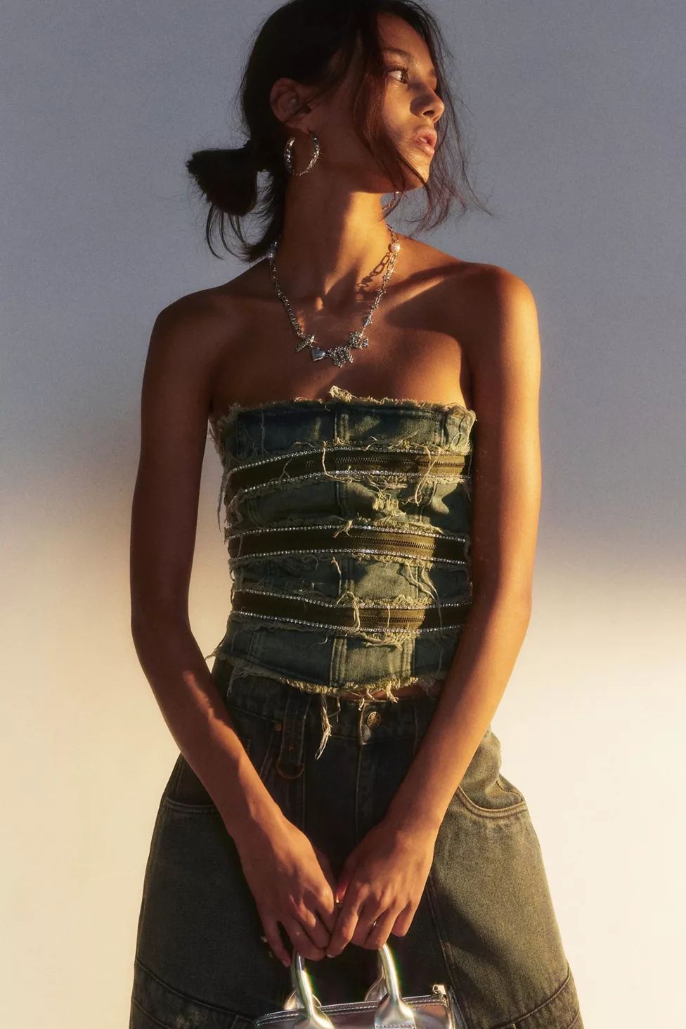 Jaded London Sub-Rosa Zip Denim Cropped Top | Urban Outfitters (US and RoW)