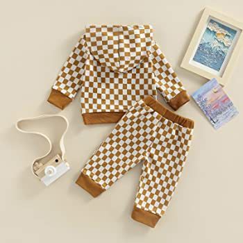 Baby Boy Girl Clothes Pants Set Checkerboard Long Sleeve Hoodies Tops Sweatpants Infant Fall Winter  | Amazon (US)