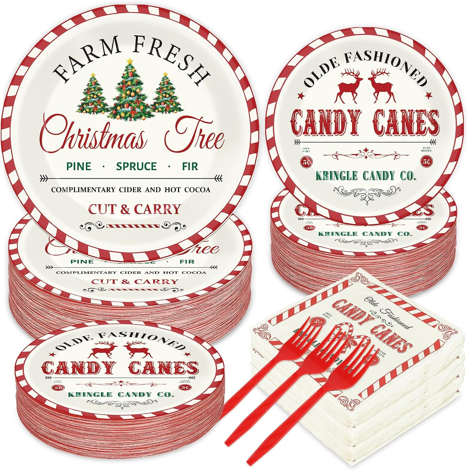 200Pcs Christmas Paper Plates Napkins ,Christmas Old Fashion Tableware Set | Amazon (US)