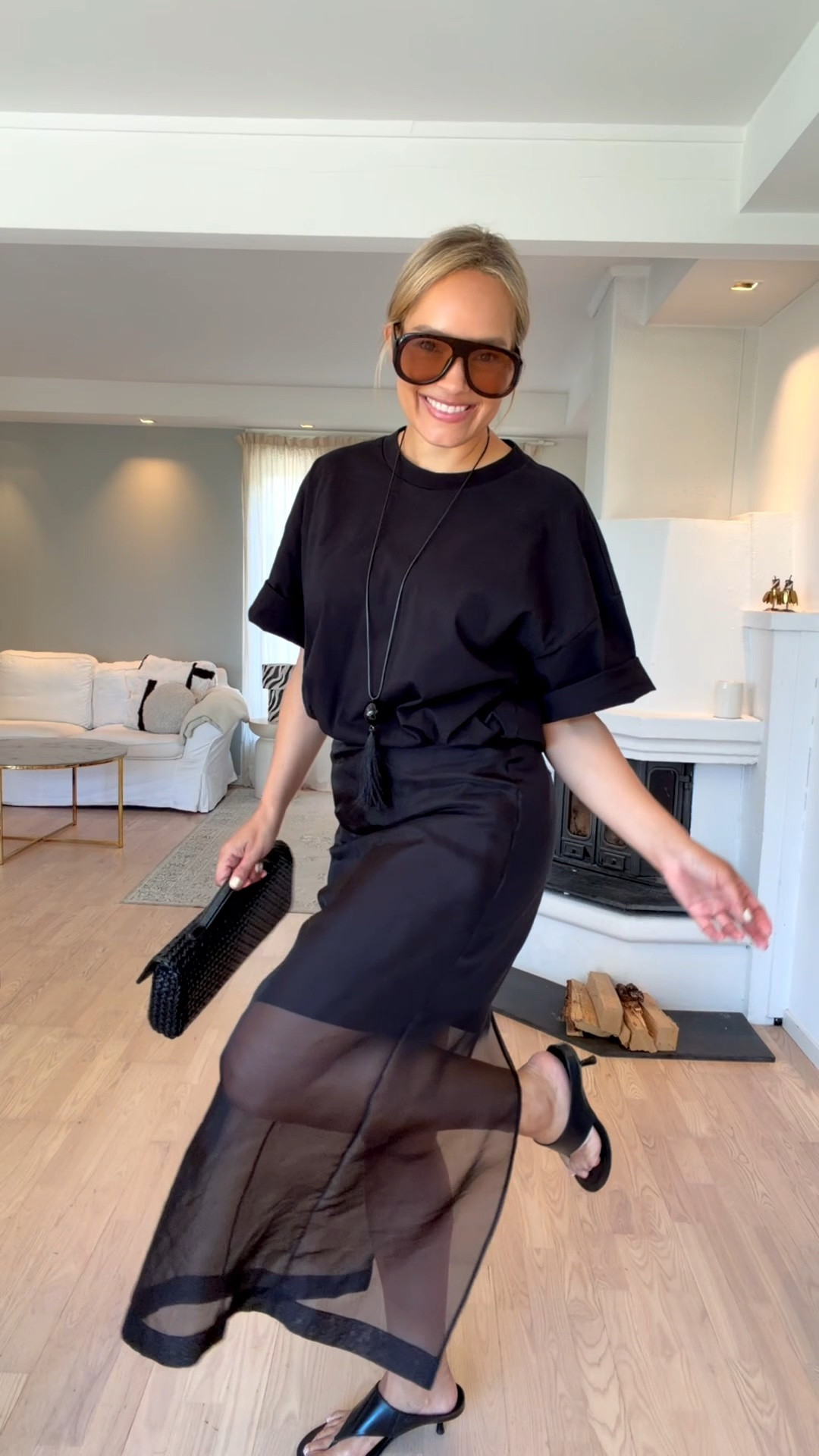 #monochrome is always a great idea - black t shirt is size xl from COS / darker sunnies are Gina tricot/ brown t shirt is a size 40 and the skirt a 38 / medium/ black sandals are from NAKD