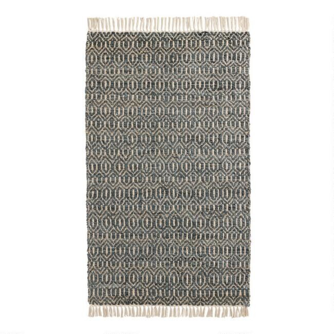 Slate Gray Leather and Natural Jute Diamond Area Rug | World Market