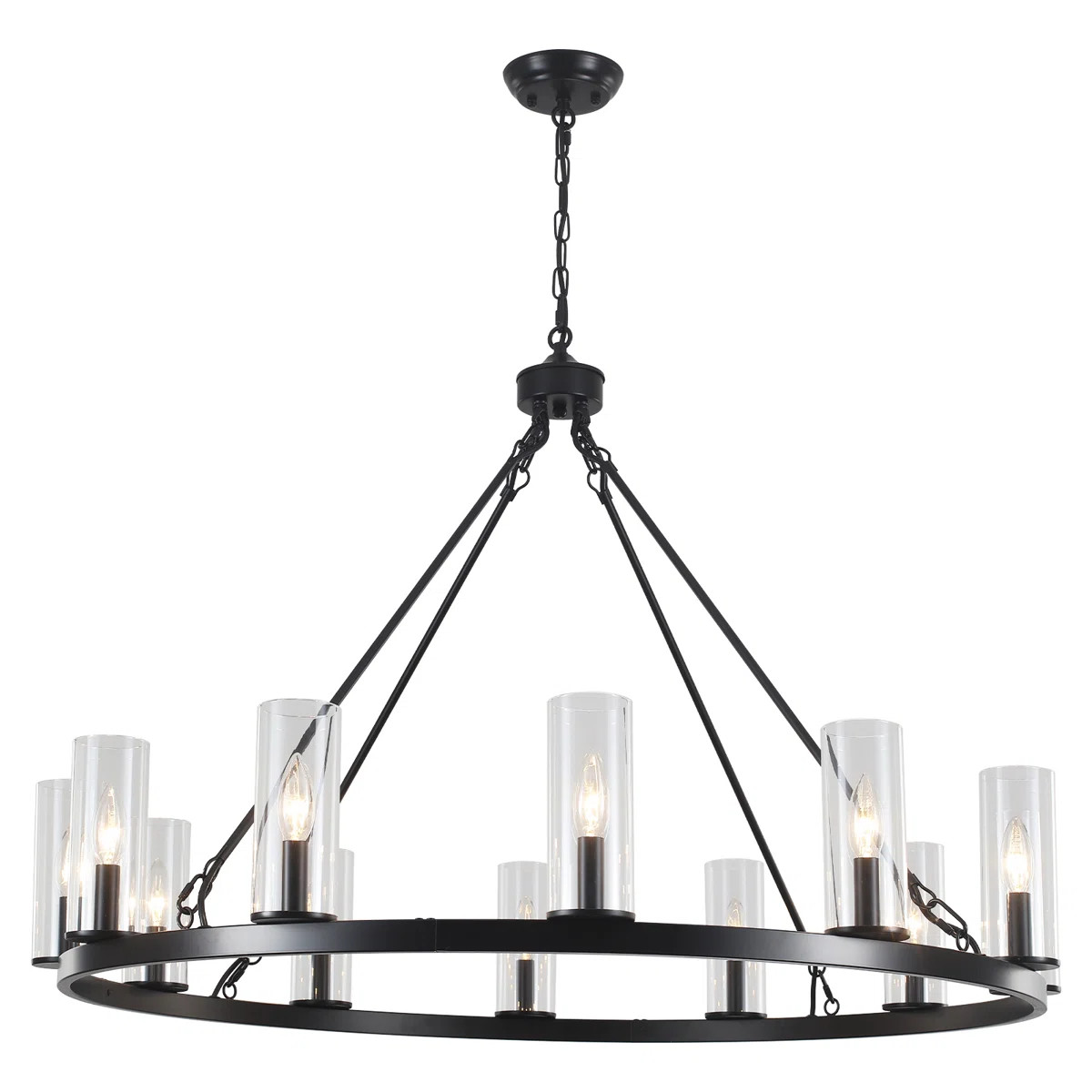 12 - Light Dimmable Wagon Wheel Chandelier With Clear Lampshade | Wayfair North America