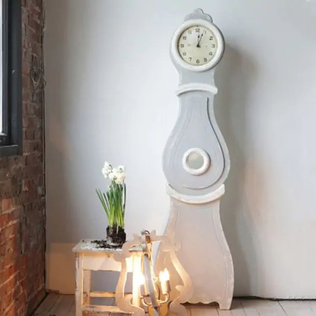 HUGE Distressed Mora Clock Grey and White | Antique Farm House