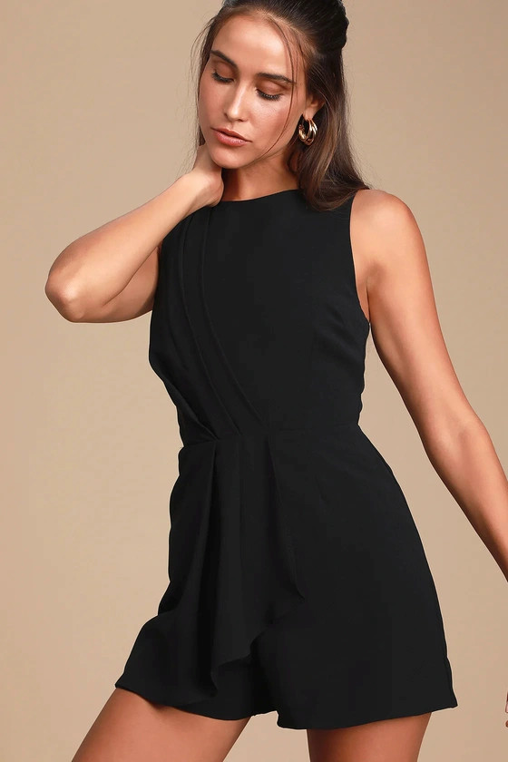 My Dear Black Pleated Sleeveless Romper | Lulus