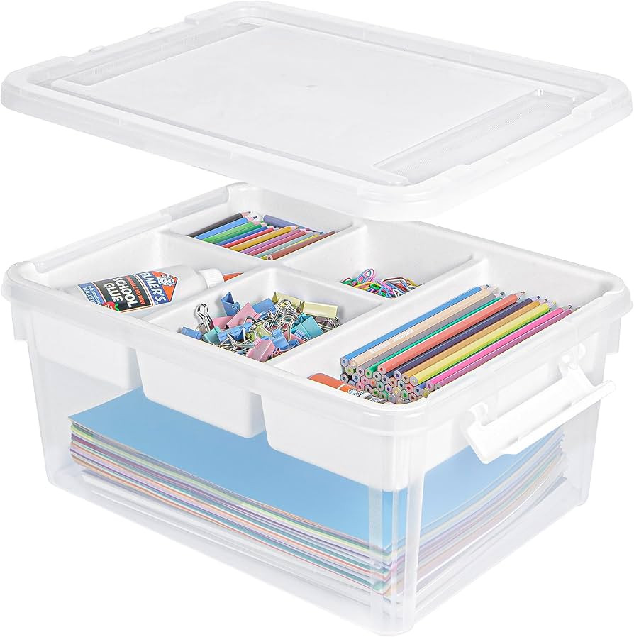 Creahaus 17 Quart Plastic Storage Box with Removable Tray Durable Craft Organizers and Storage St... | Amazon (US)