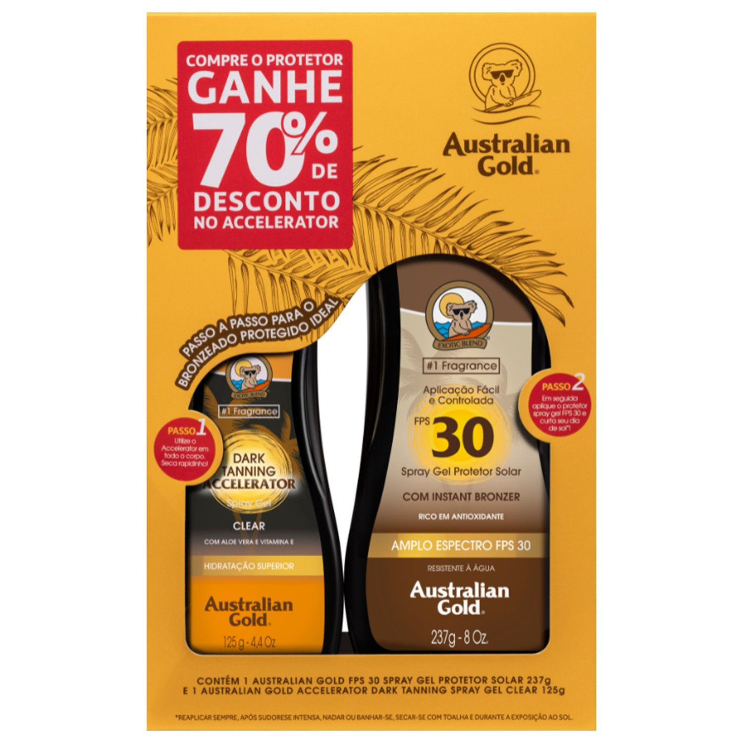 Kit Australian Gold Accelerator Dark Tanning & Instant Bronzer FPS 30 (2 Produtos) | Beautybox (BR)