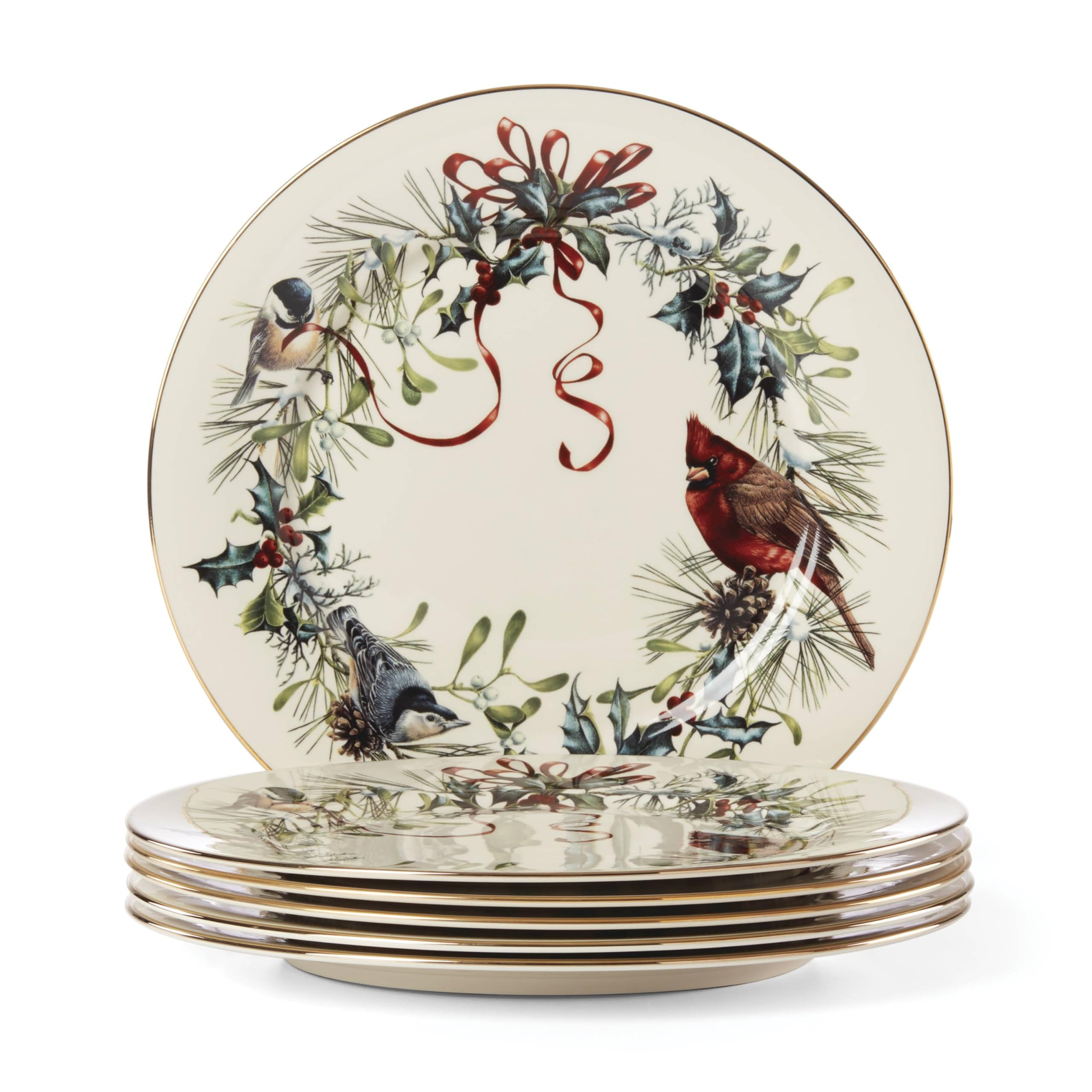 Lenox 835219 Winter Greetings 6-Piece Dinner Plate Set, 10.75', Christmas Drinkware, Holiday Host... | Amazon (US)