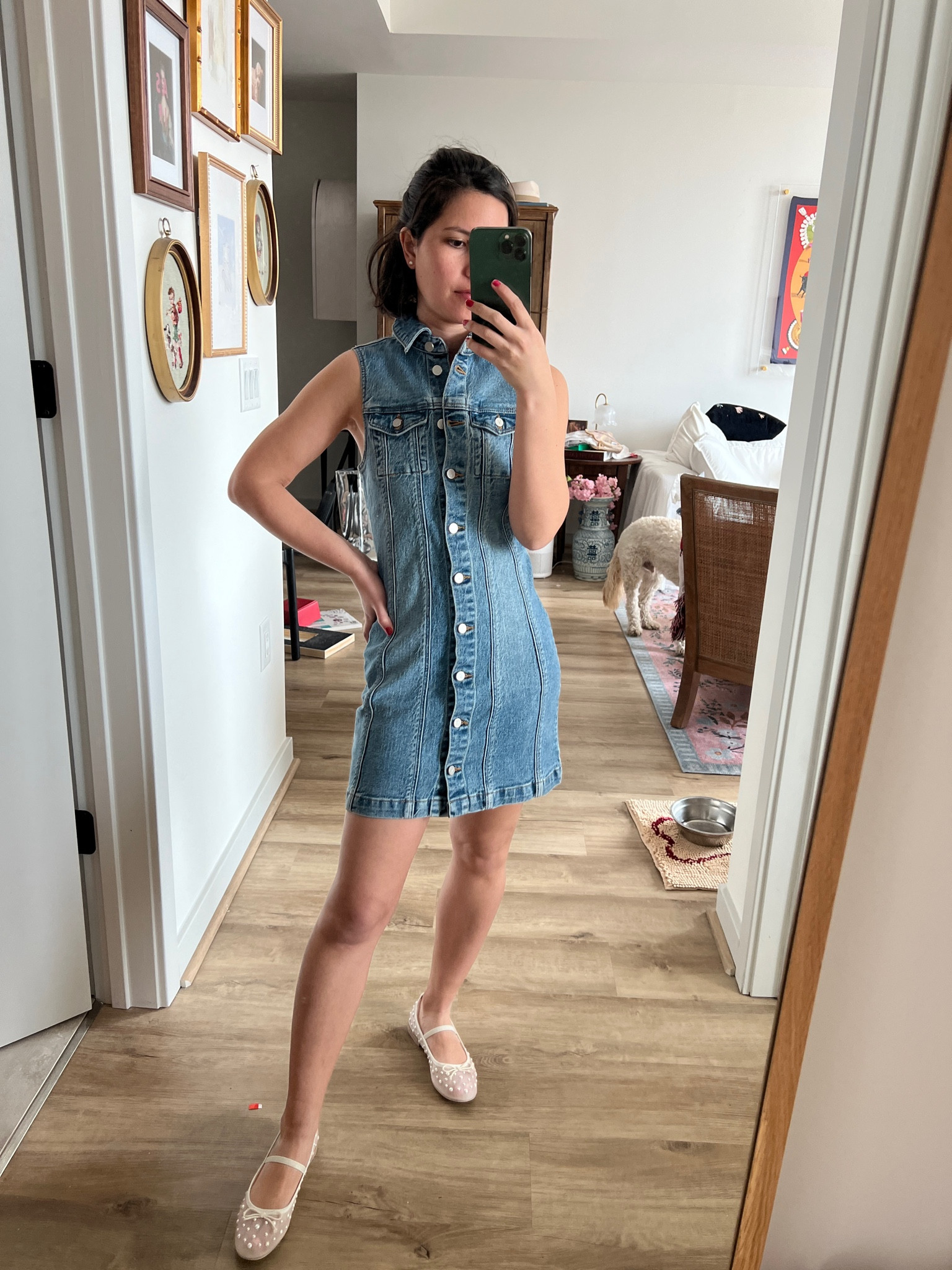 Wearing size xxs
Denim dress, revolve, petite, white ballet flats, dolce vita, spring dress, over 30

#LTKshoecrush #LTKstyletip