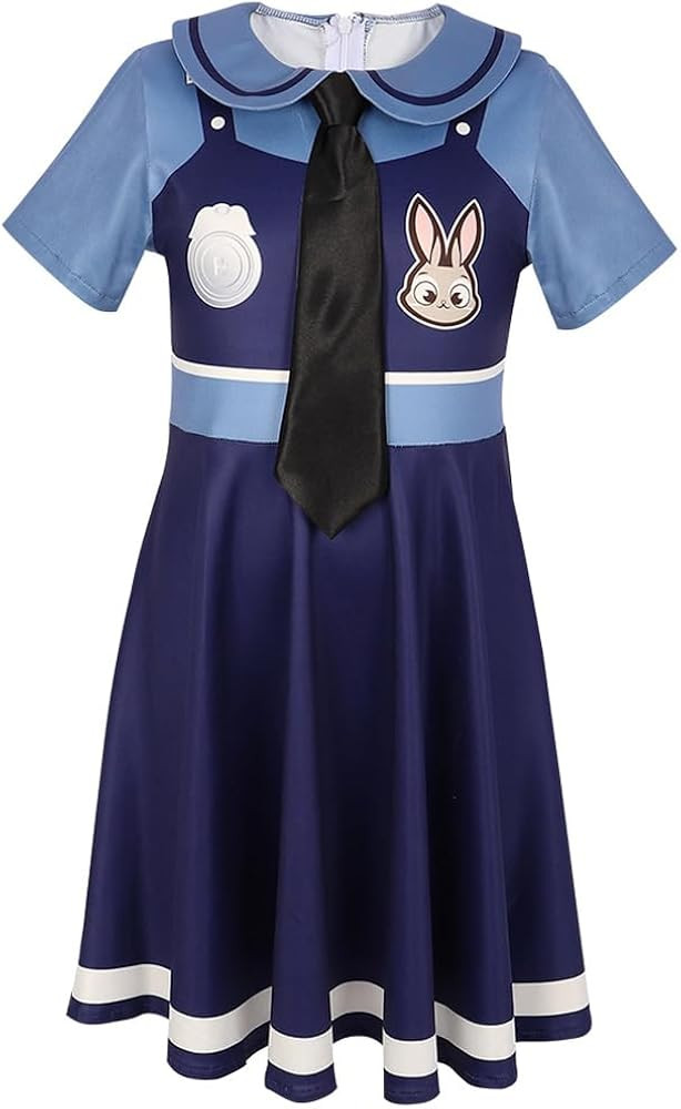 WanXiaoFeng Judy Hopps Cosplay Rabbit Police Officer Suit Kids Blue Dress Tie Headband for Halloween | Amazon (US)
