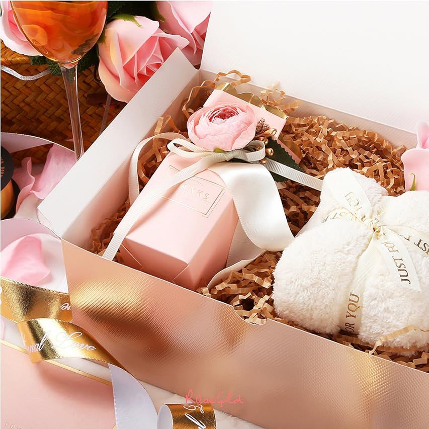 ROSEGLD 30 Gift Boxes 9.5x6.5x4 Inches, Christmas Gift Boxes with Lids, Rose Gold Gift Boxes, Brides | Amazon (US)