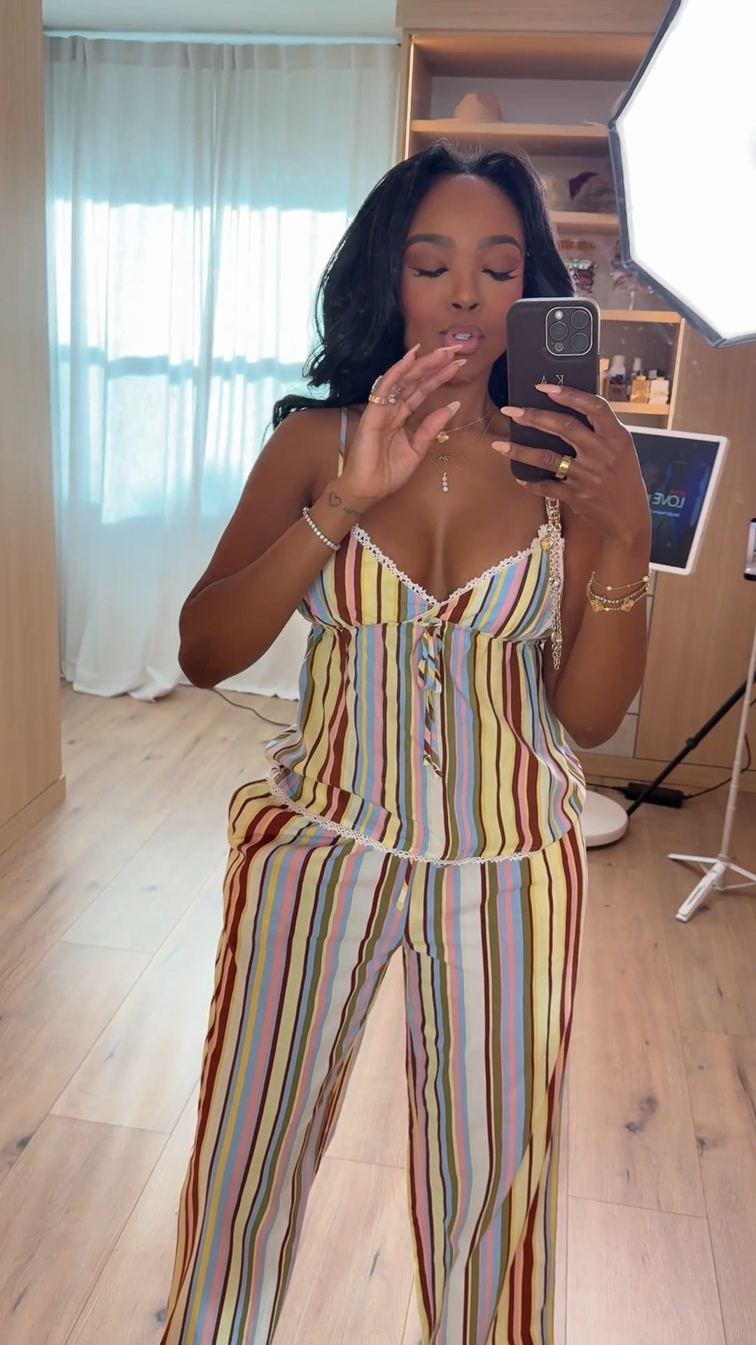 Scroll to shop this colorful striped two-piece set that instantly gives vacation energy. The lightweight cami top with lace trim and matching wide-leg pants create an effortless, breezy look that feels relaxed but still put together.

Perfect for vacation outfits, resort wear, beach days, summer brunch, and warm-weather travel.

5'4" | 138 lbs | 34D bust | 27" waist | 40" hips



#LTKvlog #LTKootd #LTKSpringSale