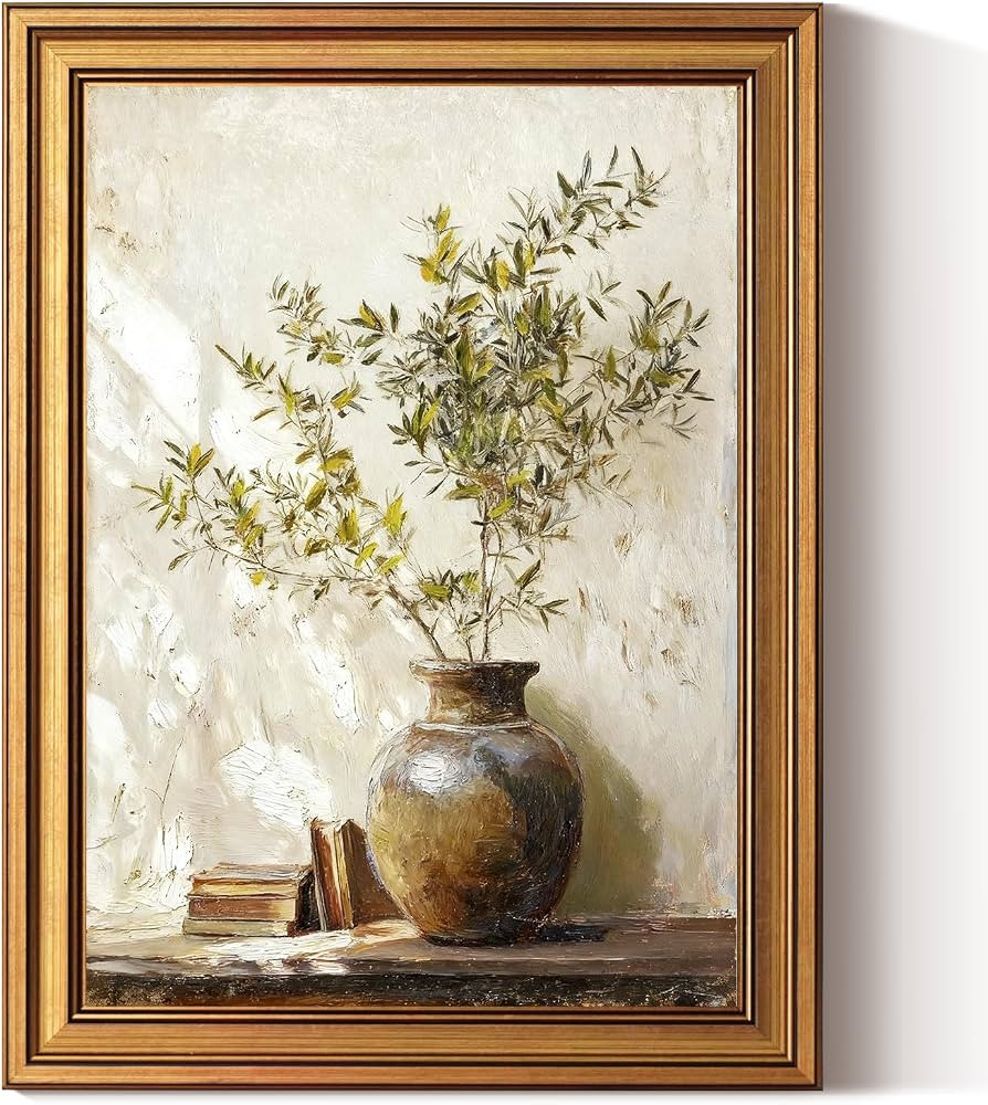 InSimSea Gold Framed Vintage Olive Tree Wall Art for Living Room, 3D Textured Neutral Potted Plan... | Amazon (US)