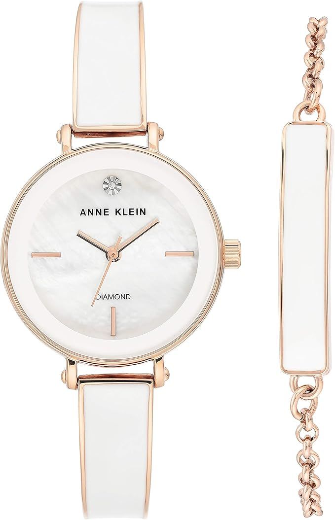 Anne Klein Women's Genuine Diamond Dial Bangle Watch with Bracelet Set, AK/3620 | Amazon (US)