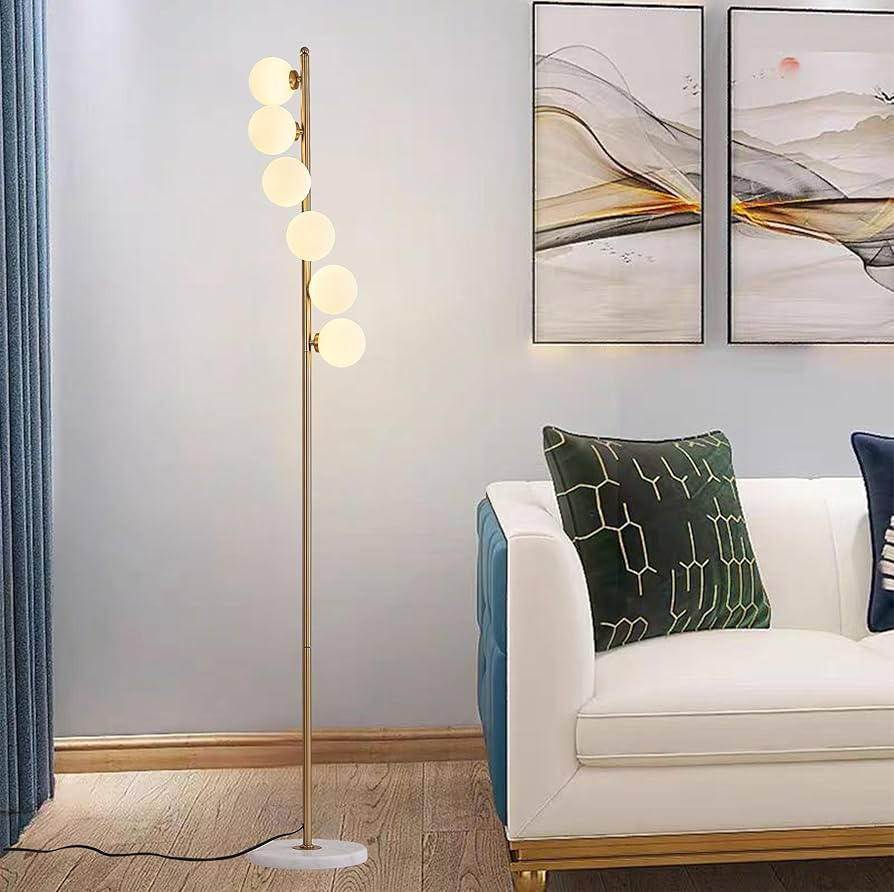 Mid Century Modern Floor Lamp white Glass Globe and gold floor lamp, Foot Switch, Contemporary Ta... | Amazon (US)