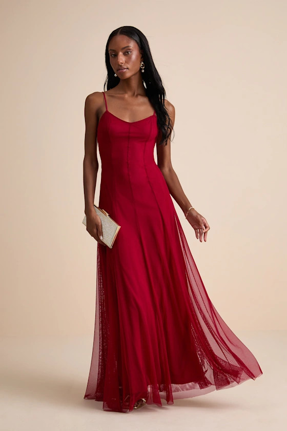 Atori Wine Red Mesh Sleeveless Maxi Dress | Lulus