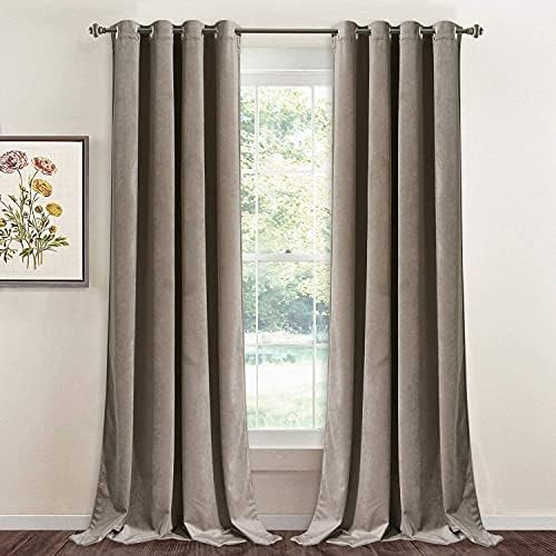 StangH Taupe Velvet Curtains 96 inches - Super Soft Luxury Thermal Insulated Panels Energy Efficient | Amazon (US)