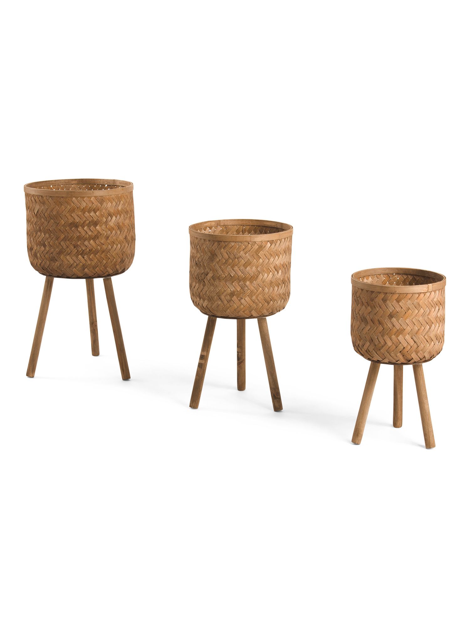 Set Of 3 Bamboo Planters On Stand | TJ Maxx