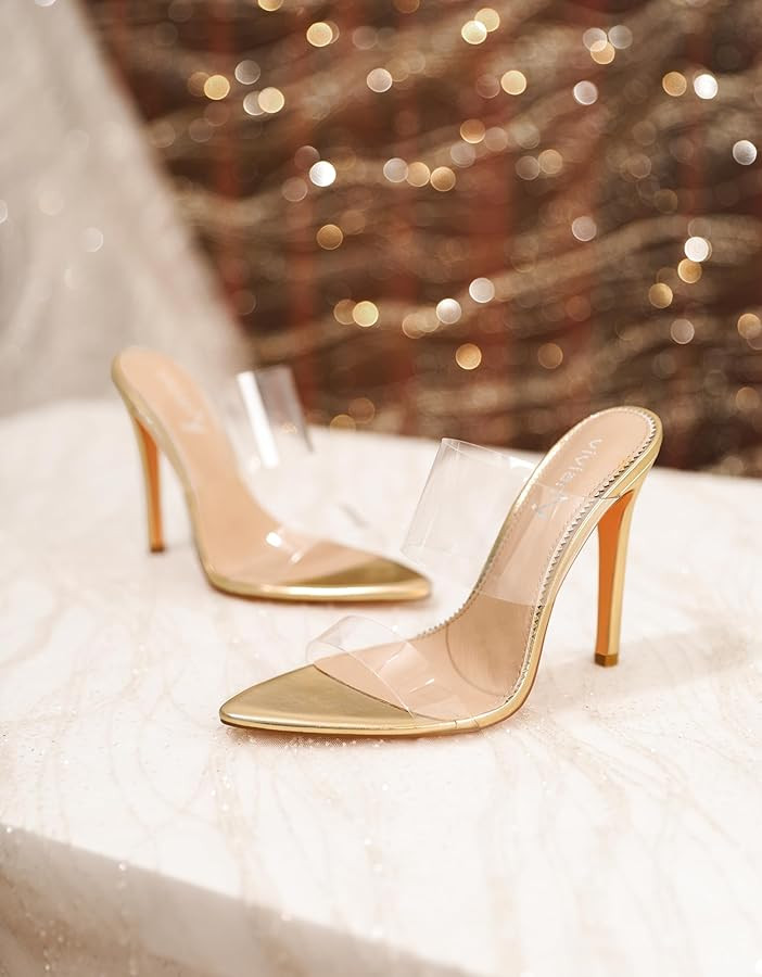 vivianly Clear Pointed Toe Heels Sandals Transparent Strap Stiletto High Heels Slip on Mules for ... | Amazon (US)