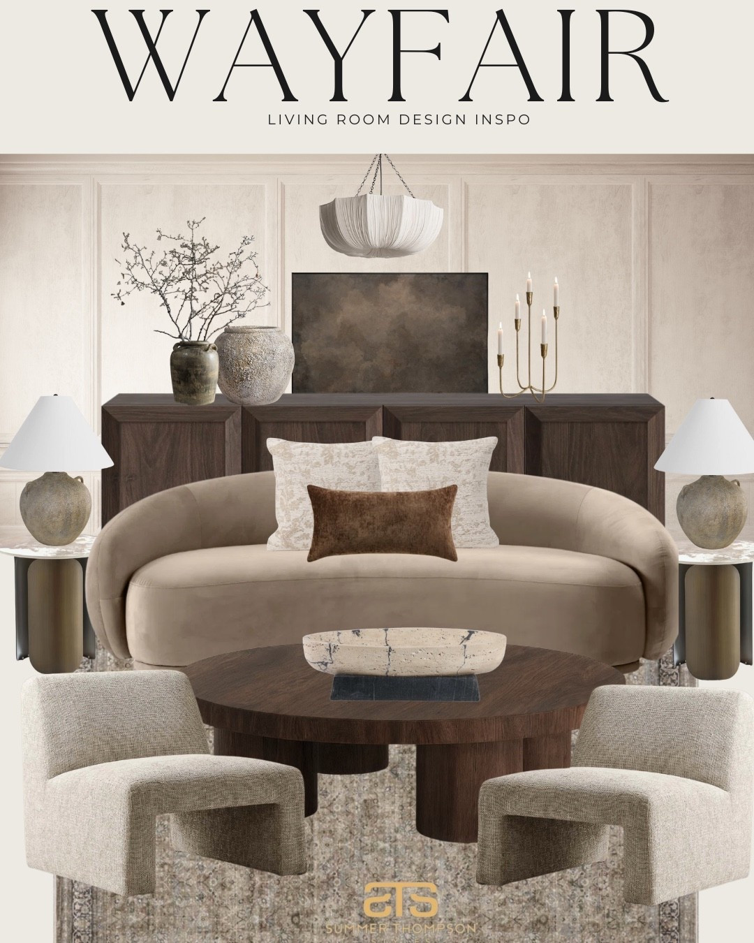 Elevated neutrals that feel both cozy and sophisticated 🤎✨ This Wayfair living room design pulls together warm textures, sculptural lighting, and timeless furniture pieces for a high-end look you’ll love. Shop the full collection to bring this style home.

#LTKHome #WayfairHome #LivingRoomInspo #NeutralHomeDecor #AffordableLuxury #WayfairFinds #CozyLivingRoom #ModernHomeStyle #HomeDesignInspo #ChicAndCozy

#LTKStyleTip #LTKHome #LTKU