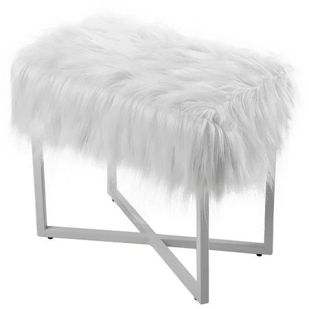 BirdRock Home Rectangular White Faux Fur Foot Stool Ottoman with Grey Legs - Vanity Chair - Soft Com | Walmart (US)