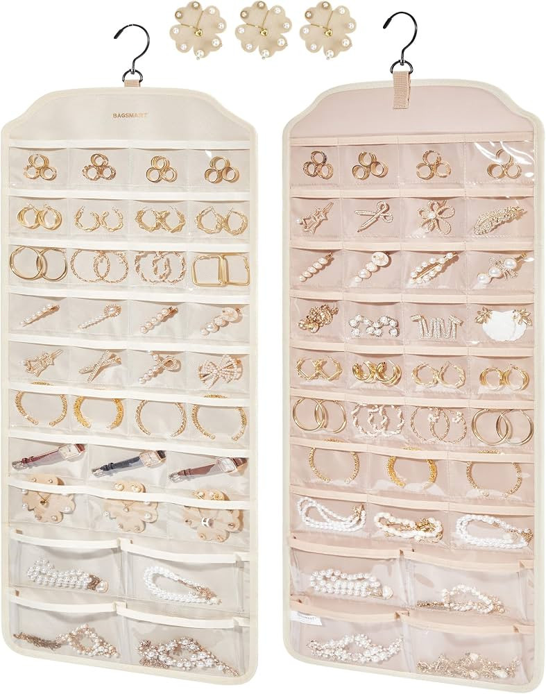 BAGSMART Hanging Jewelry Organizer, Jewelry Holder Organizer Accessories Organizer, 68 Pocket Ear... | Amazon (US)