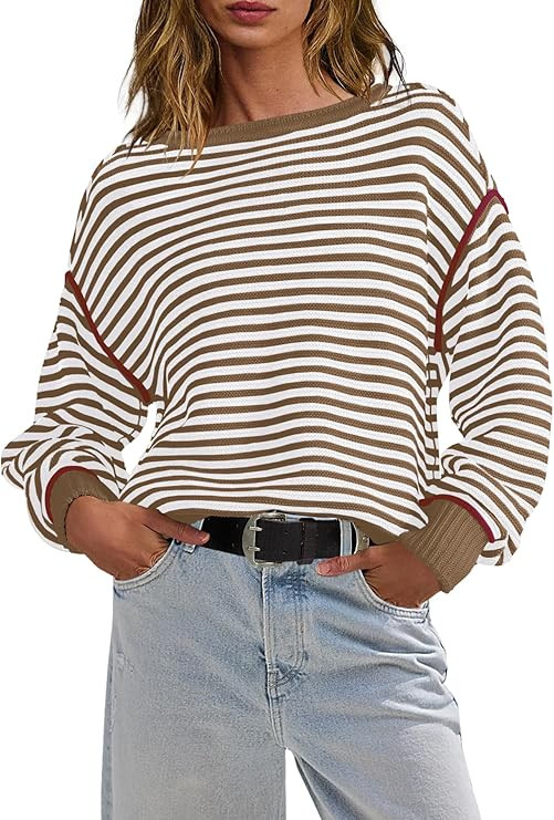 Panadila Womens Striped Oversized Sweater Fall Chunky Long Sleeve Pullover Sweaters Cable Knit Co... | Amazon (US)