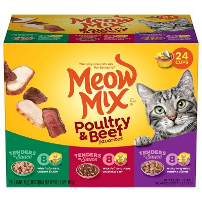 Meow Mix Tender Favorites with Liver, Turkey, Chicken & Beef Flavors Wet Cat Food - 2.75oz/24ct Variety Pack | Target