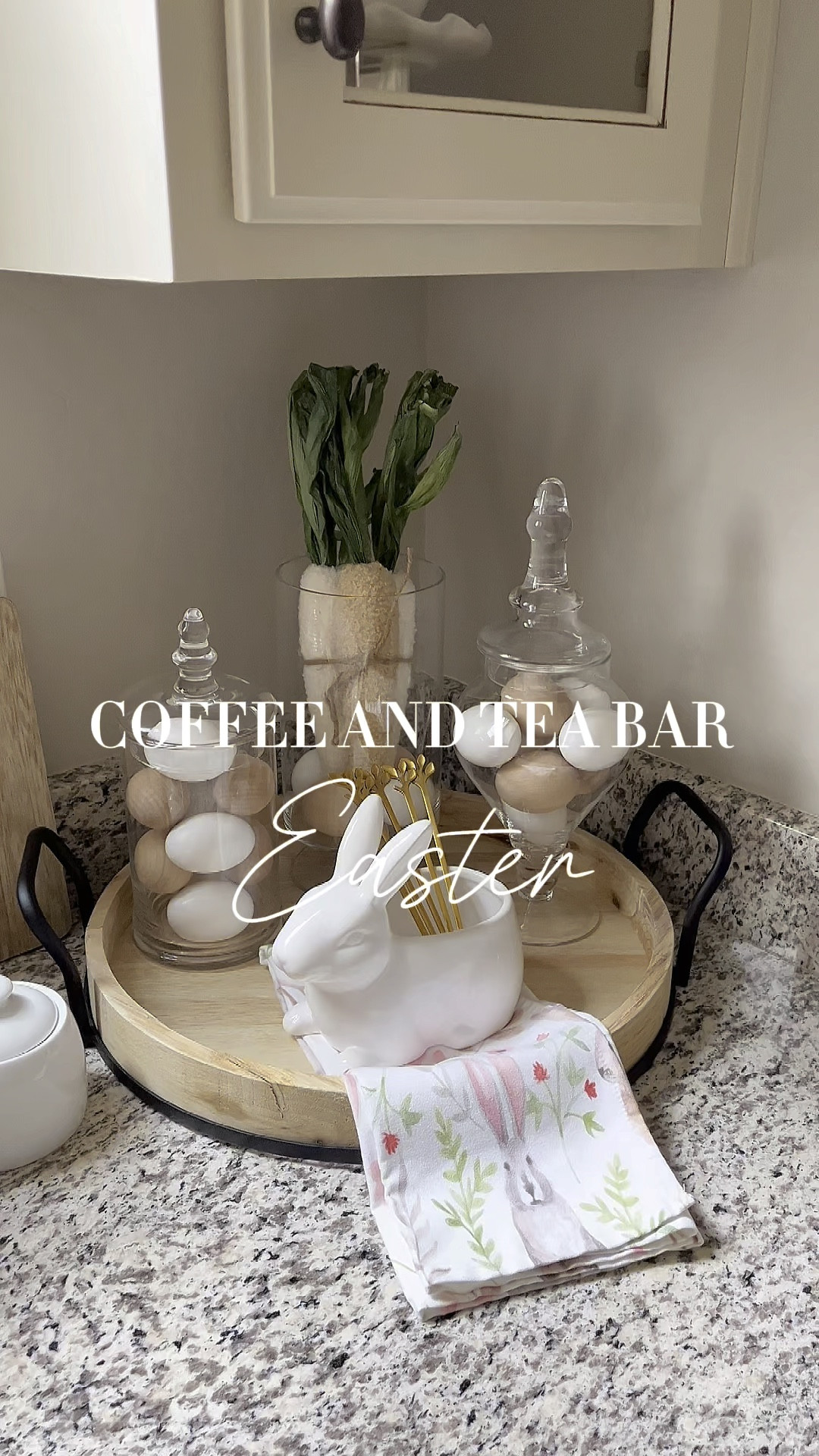 Easter coffee and tea bar!  Follow @lifeinmyarizonahome for more inspiration. 

I gave my coffee bar a little early spring and Easter refresh with my favorite tiered and round trays. The beautiful apothecary jars are fun for adding a little decor and of course a few adorable bunnies help complete the look. 

#LTKSeasonal #LTKHome #LTKWatchNow