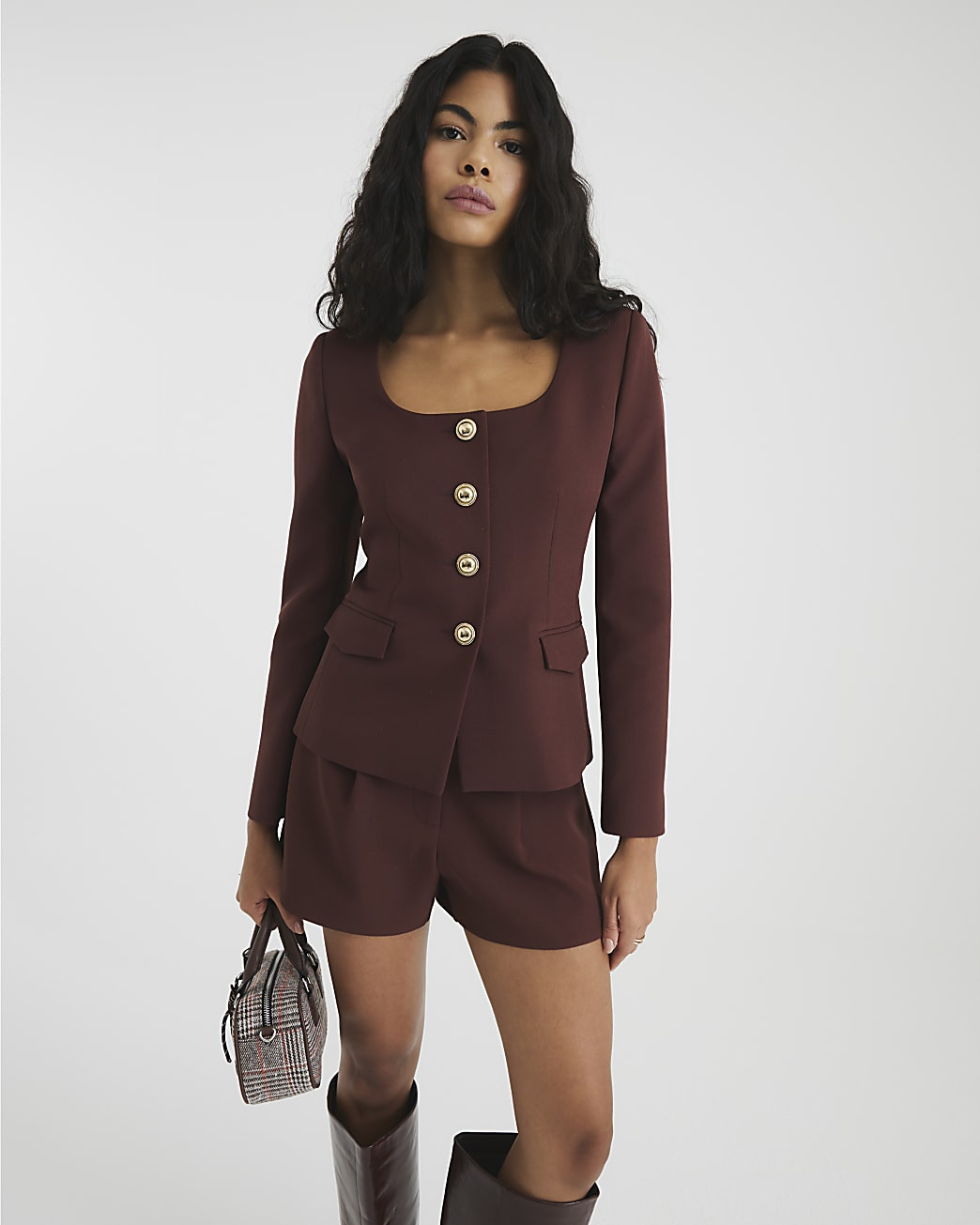 Brown Scoop Neck Military Jacket | River Island UK & IE
