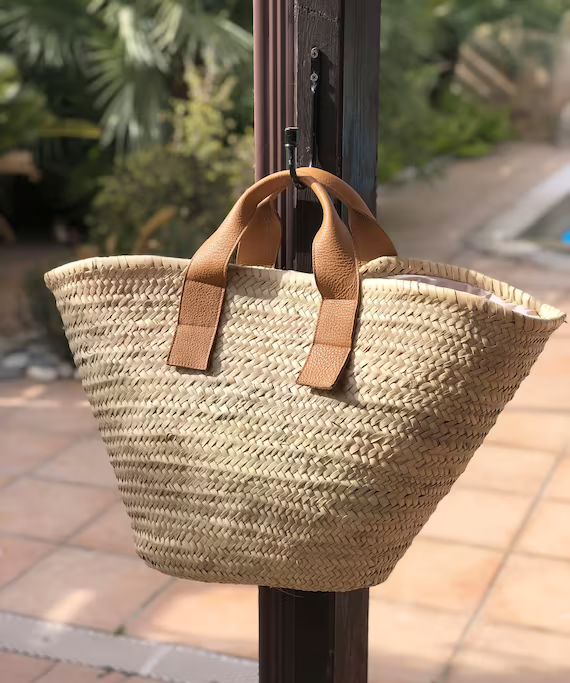 Woven Raffia Tote - Straw Bag - Leather Straw Bag - Large Tote Bag - Leather Top Handles | Etsy (US)