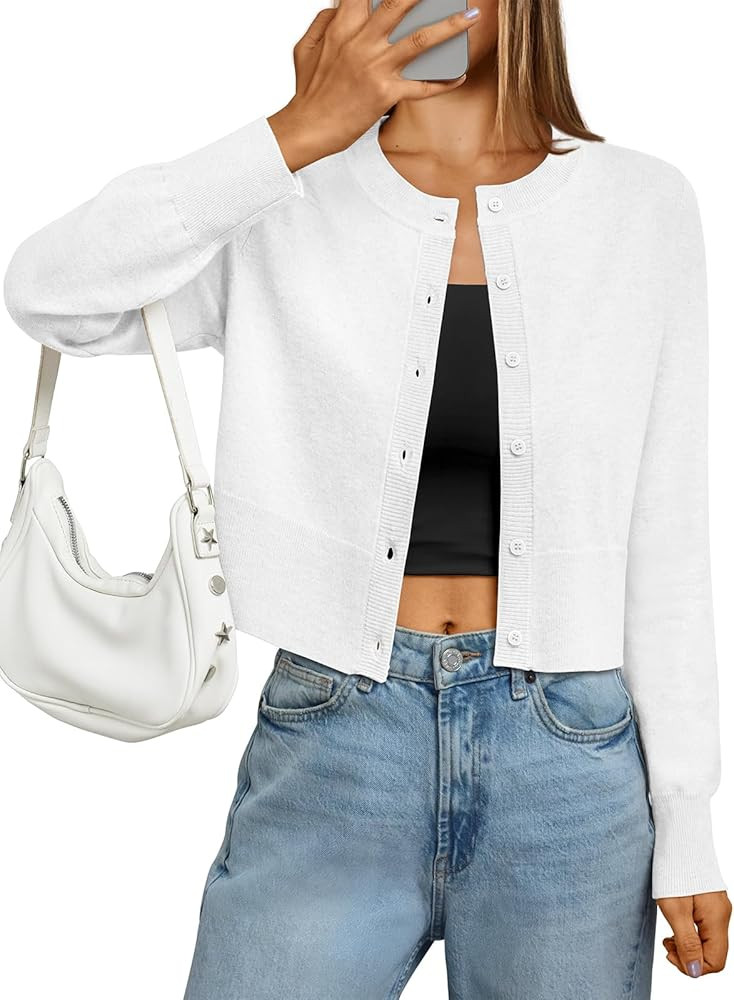 LILLUSORY Cropped Lightweight Cardigan Sweaters for Women Crew Neck Summer Clothes Fashion Spring... | Amazon (US)
