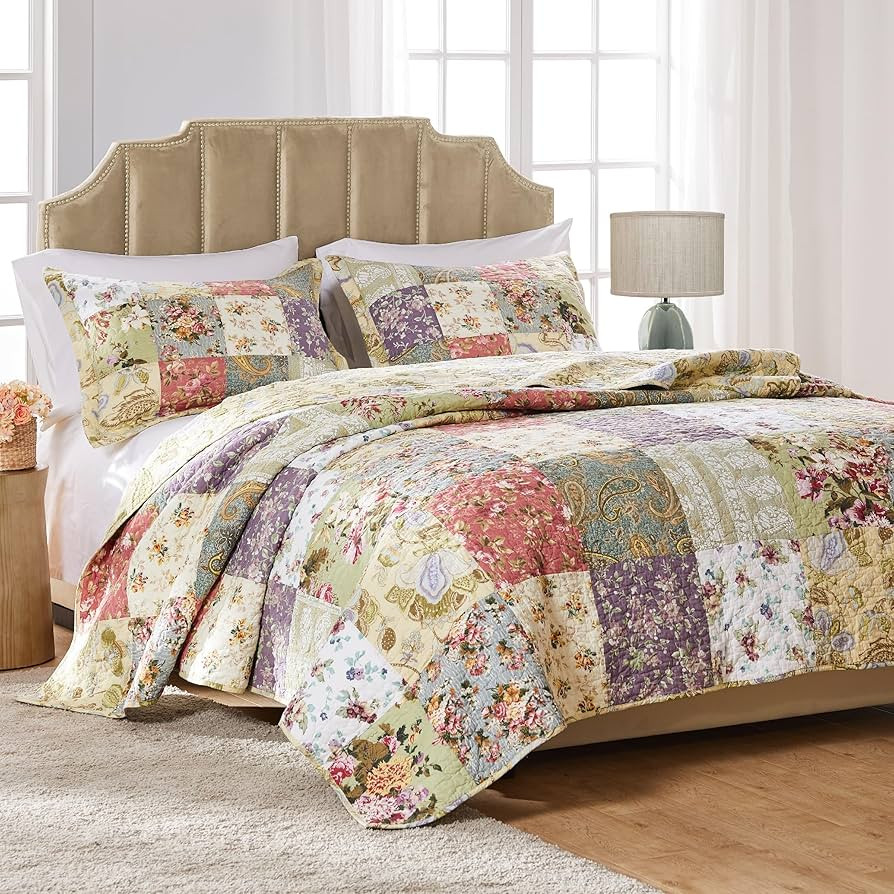 Greenland Home Blooming Prairie 100% Cotton Authentic Patchwork Reversible Quilt Set, 3-Piece Ful... | Amazon (US)