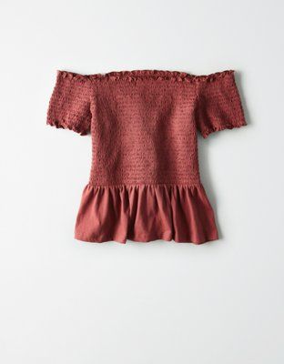 AE Off-The-Shoulder Smocked Peplum Tee | American Eagle Outfitters (US & CA)