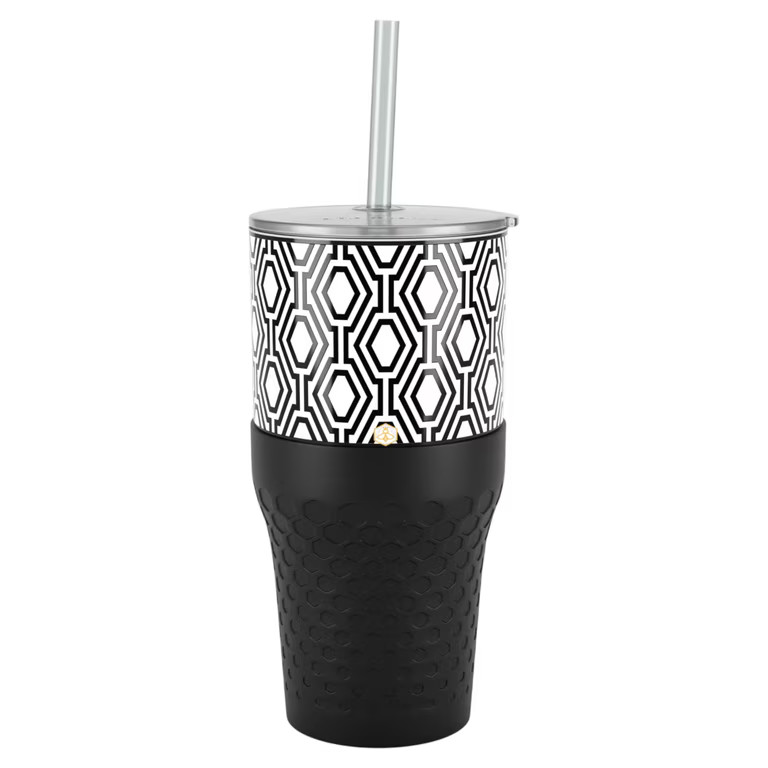 Biddlebee 30oz Insulated Stainless Steel Tumbler with Straw and Silicone Boot, Black & White Chec... | Walmart (US)