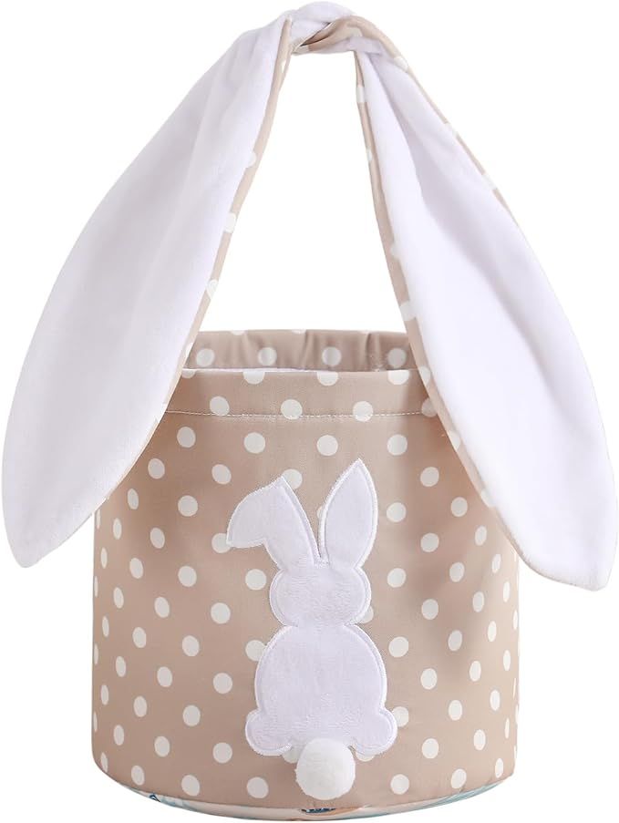 MONOBLANKS Easter Bunny Basket Bags Carrying Gift and Eggs Hunt Bag,Rabbit Canvas Toys Bucket Tot... | Amazon (US)